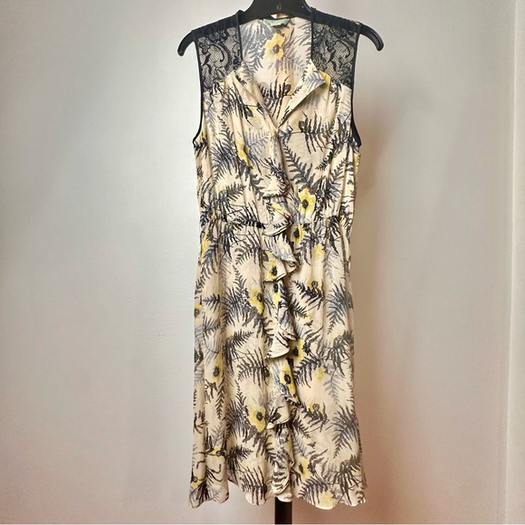 ANTHROPOLOGIE Lil Tassel Fronds 100% Silk, Lace & Ruffle Sheer Floral Dress Sz 4 - Picture 3 of 14